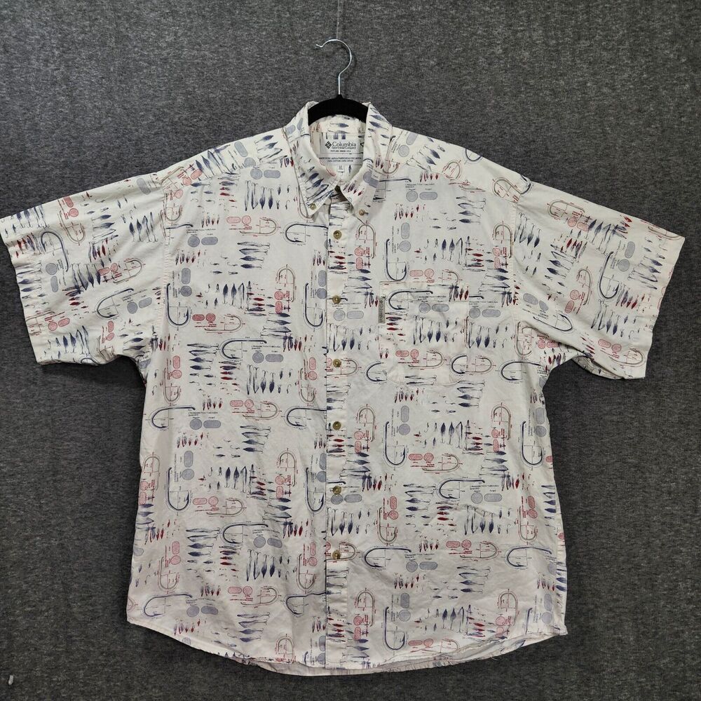Columbia Men's Casual Button Down Shirt - White with Red and Blue Accents